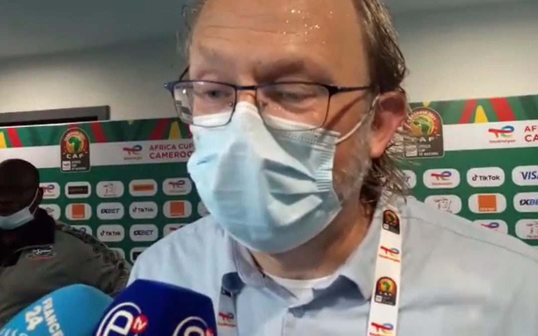 The Gambia coach Tom Saintfiet reacts to their Afcon quarter-final defeat to hosts Cameroon